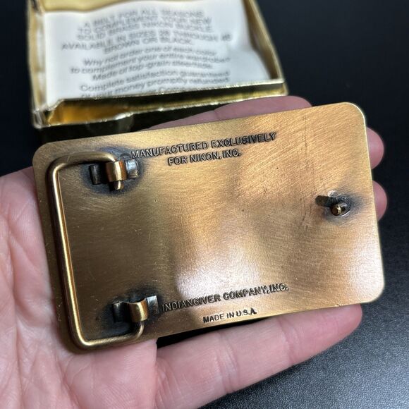 Nikon Solid Brass Belt Buckle New Old Stock BOXED Made In USA - Picture 4 of 6